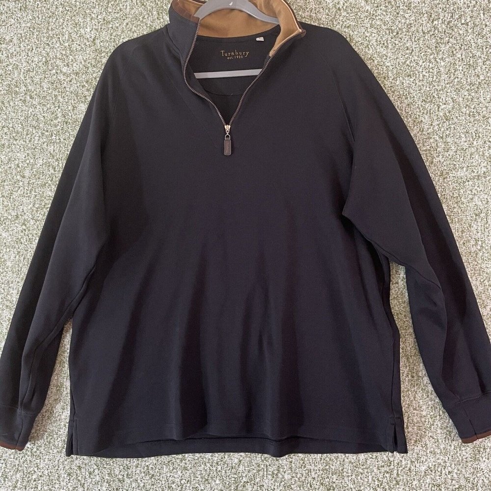 Turnbury Sweater Large Black 1/4 Zip Contrast Collar Pullover Smart Casual Basic
